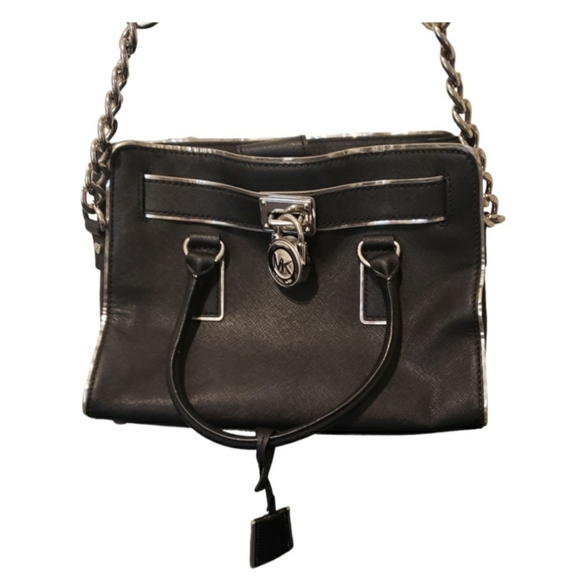 Michael Kors Hamilton Black Large Satchel Handbag With Lock And Key - Picture 1 of 7